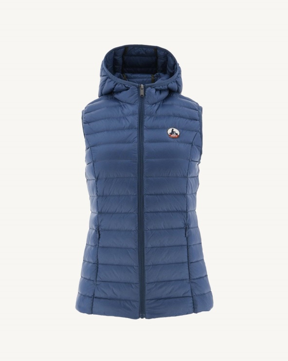 Hafif Kolsuz Aşağı Ceket Mavi Jeans Mali Jott